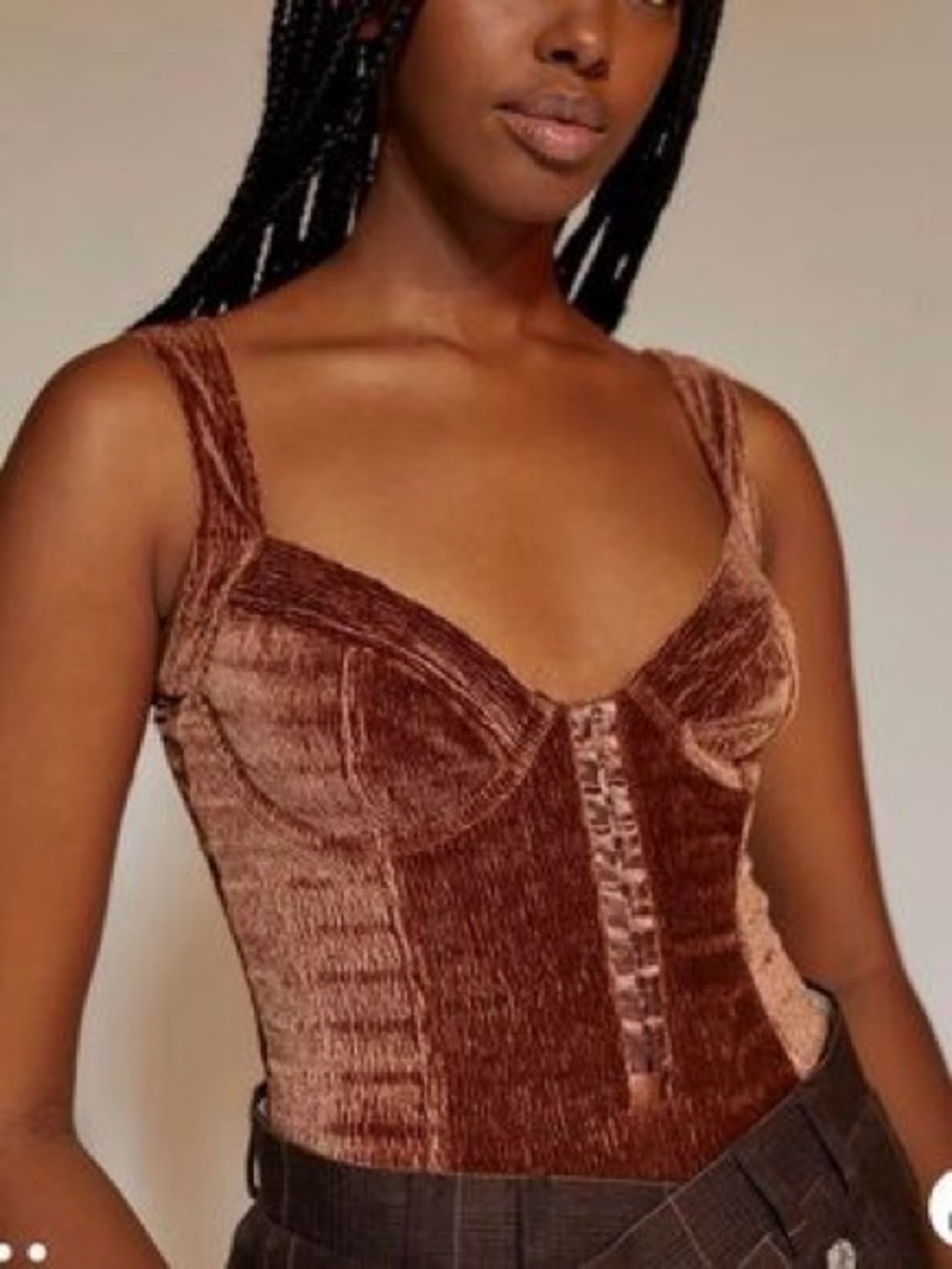 Urban Outfitters Out From Under Brown Luna Velvet Corset Bodysuit Size Large